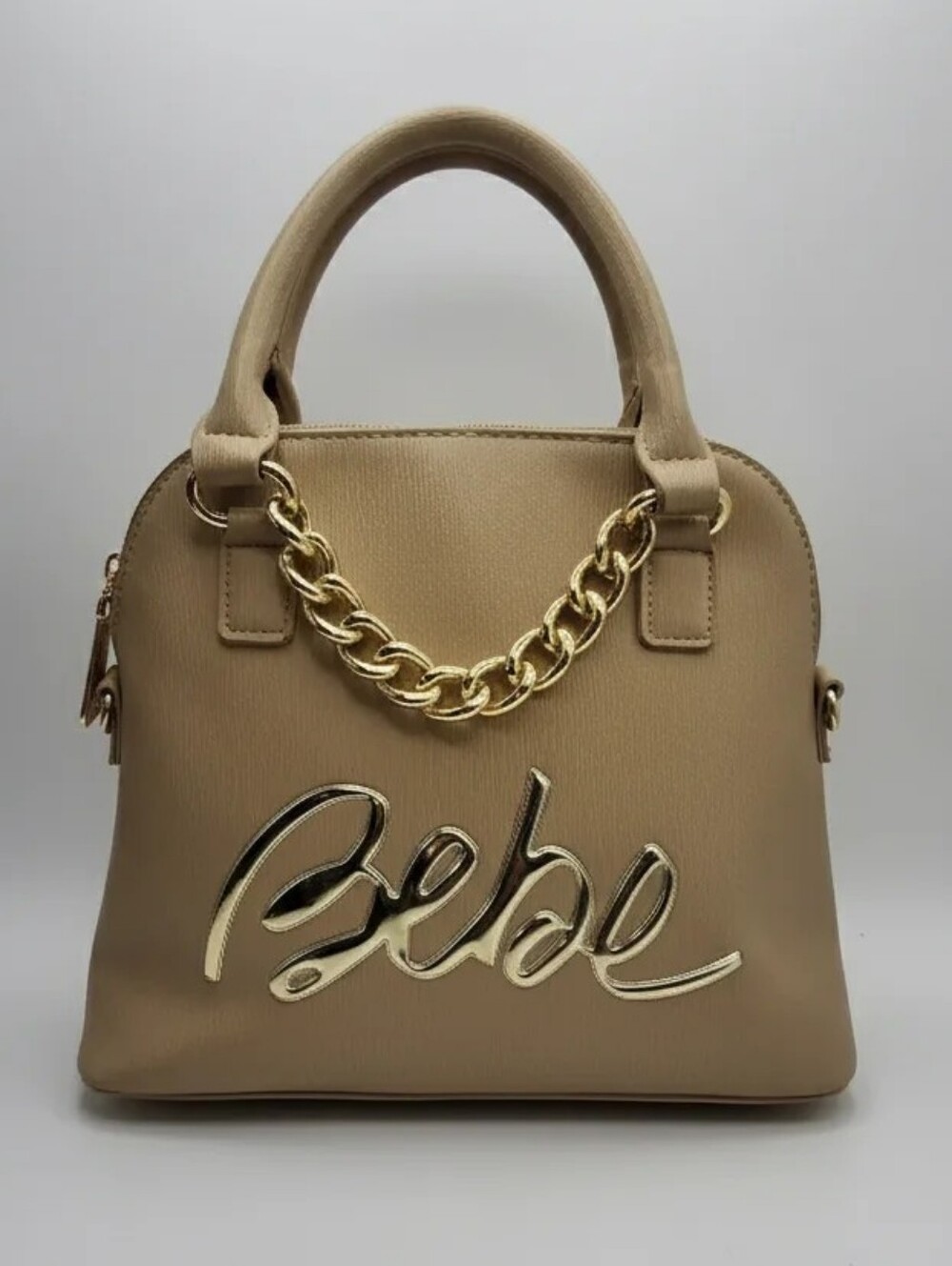 Bebe Beige Chain-Accent Top Handle Bag